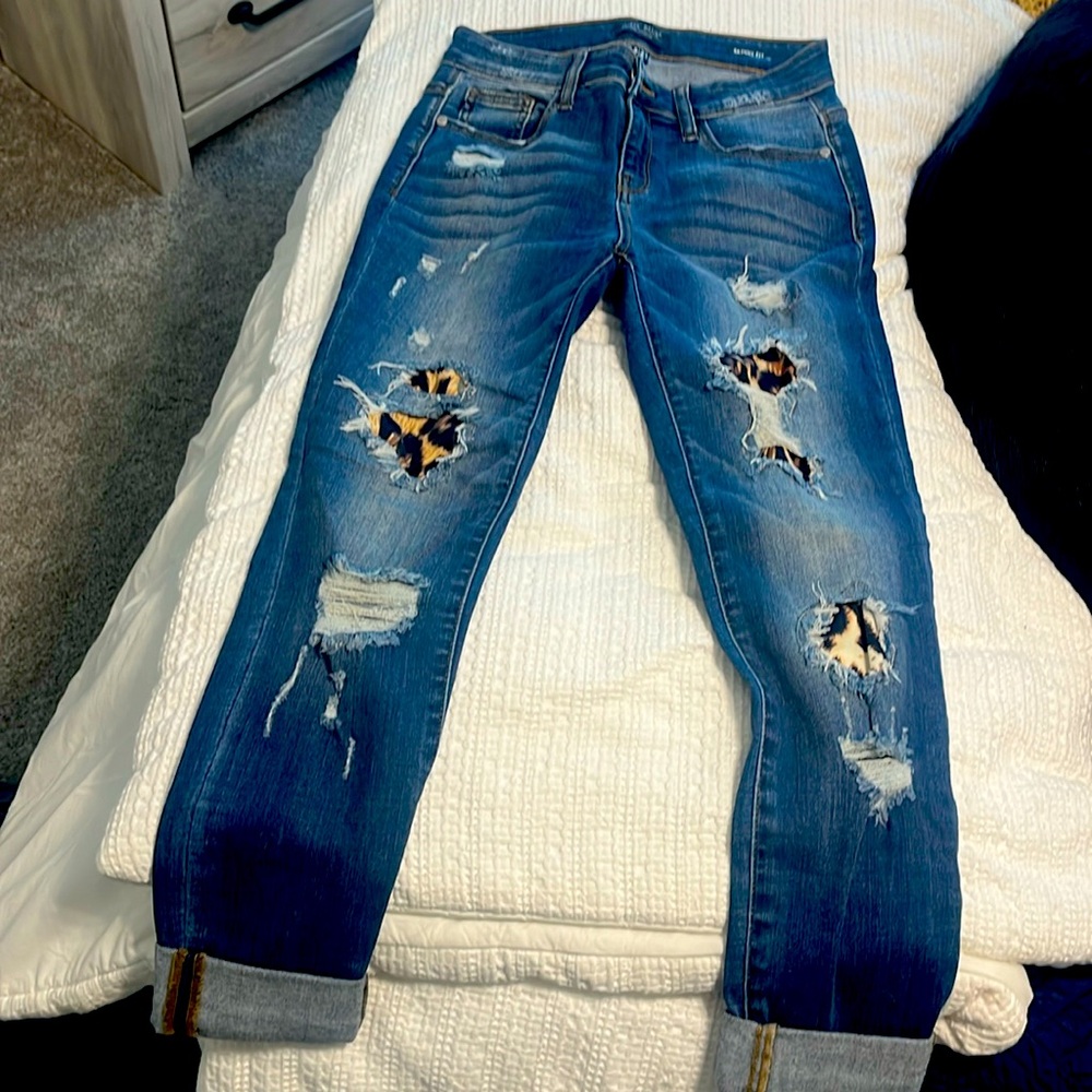 Judy blue leopard patched jeans.